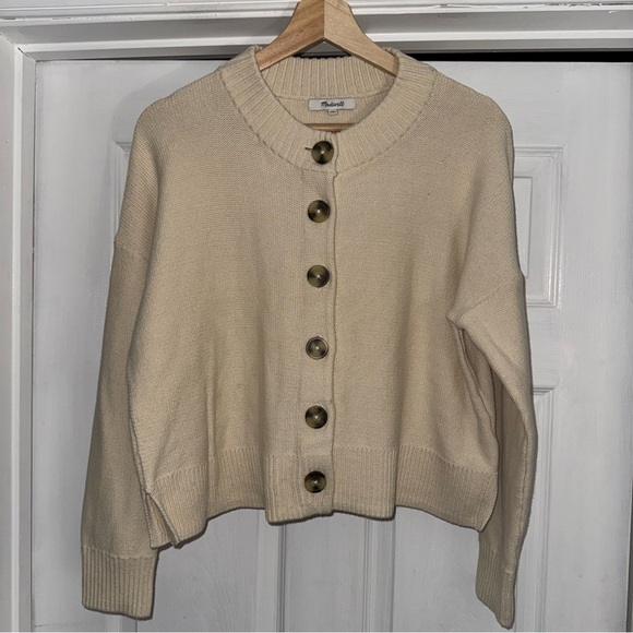 Madewell Broadway White Button-Up Cardigan M Cotton Knit JCrew Preppy - Picture 4 of 9